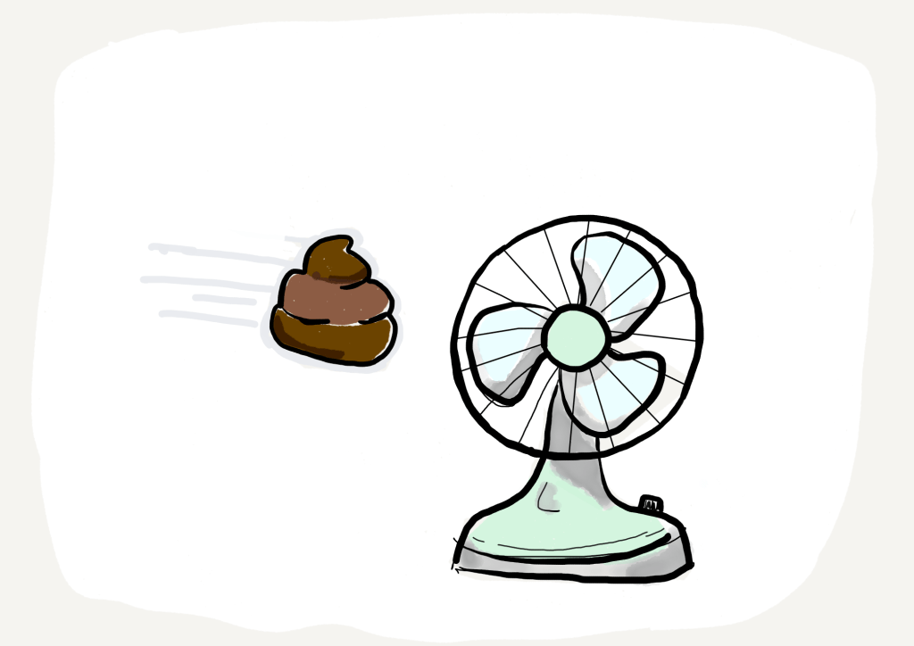 drawing of the idiom shit hits the fan